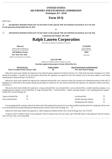 Thumbnail Ralph Lauren Quarterly Report 2020-q1
