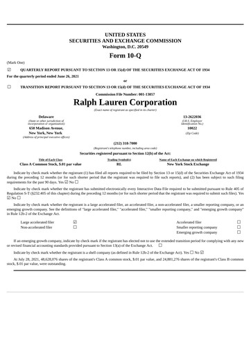 Thumbnail Ralph Lauren Quarterly Report 2022-q1