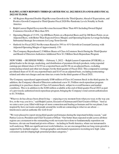 Thumbnail Ralph Lauren Quarterly Report 2022-q3
