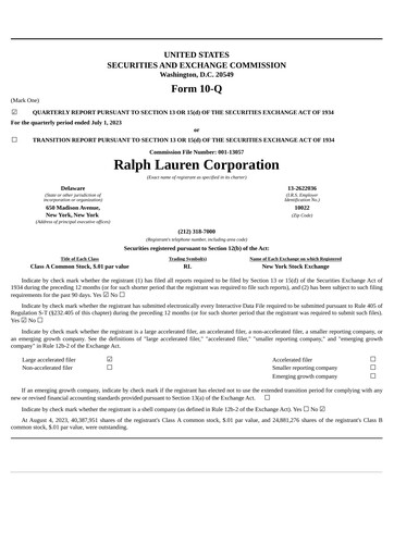Thumbnail Ralph Lauren Quarterly Report 2024-q1