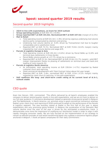 Miniature Bpost Rapport semestriel 2019-h1