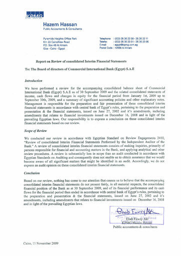 Thumbnail Commercial International Bank Financial Statement 2009-q3