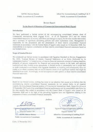 Thumbnail Commercial International Bank Financial Statement 2012-q3