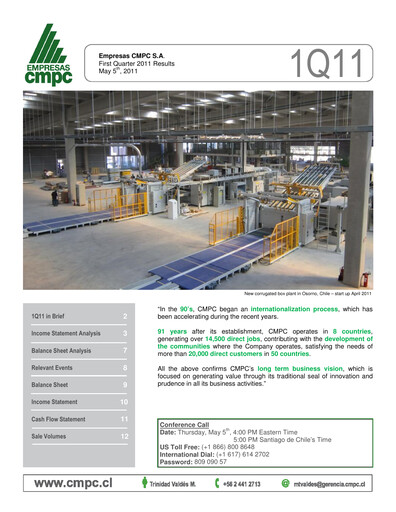Miniature Empresas CMPC Rapport trimestriel 2011-q1