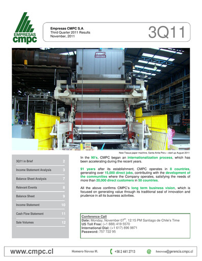 Miniature Empresas CMPC Rapport trimestriel 2011-q3