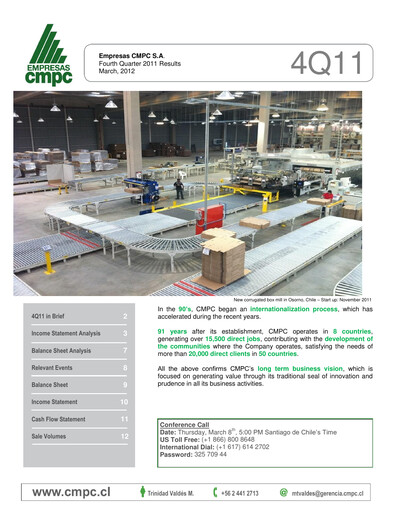 Miniature Empresas CMPC Rapport trimestriel 2011-q4