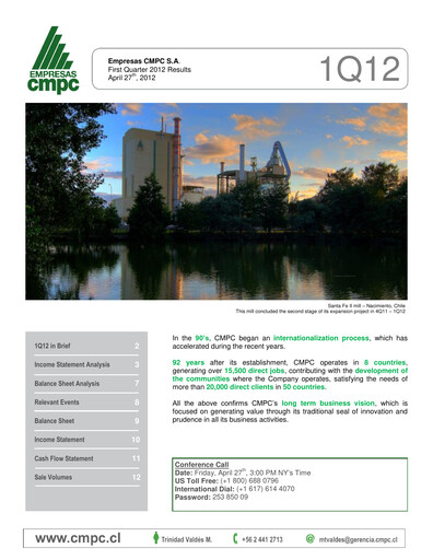 Miniature Empresas CMPC Rapport trimestriel 2012-q1
