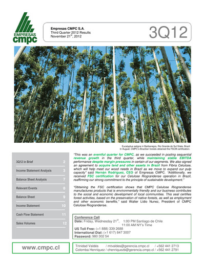 Miniature Empresas CMPC Rapport trimestriel 2012-q3