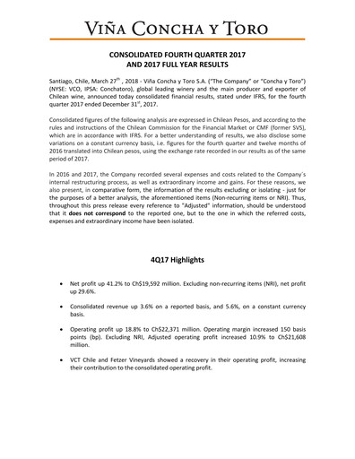 Thumbnail Viña Concha y Toro Financial Report 2017