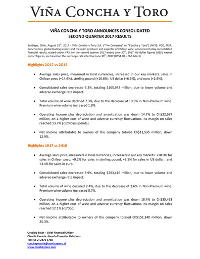 Thumbnail Viña Concha y Toro Quarterly Report 2017-q2