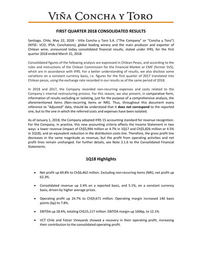 Thumbnail Viña Concha y Toro Quarterly Report 2018-q1