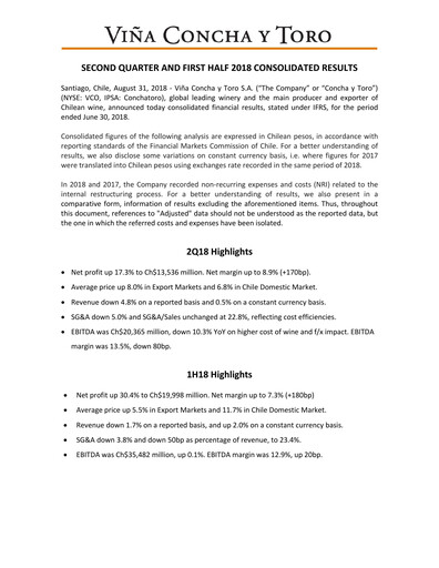 Thumbnail Viña Concha y Toro Quarterly Report 2018-q2