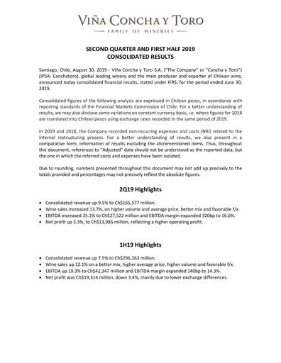 Thumbnail Viña Concha y Toro Quarterly Report 2019-q2