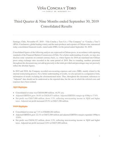 Thumbnail Viña Concha y Toro Quarterly Report 2019-q3
