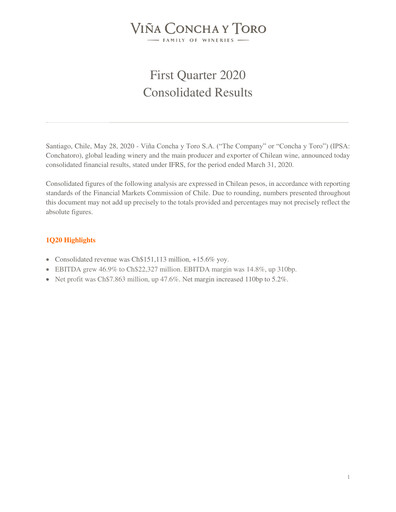 Thumbnail Viña Concha y Toro Quarterly Report 2020-q1