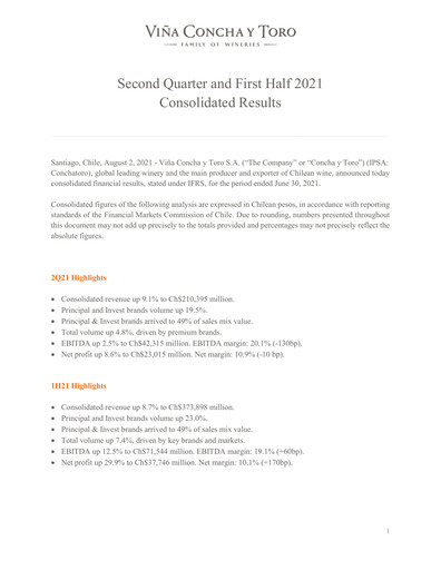 Thumbnail Viña Concha y Toro Quarterly Report 2021-q2
