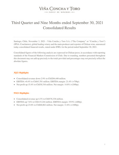 Thumbnail Viña Concha y Toro Quarterly Report 2021-q3