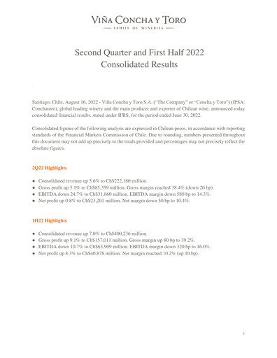 Thumbnail Viña Concha y Toro Quarterly Report 2022-q2