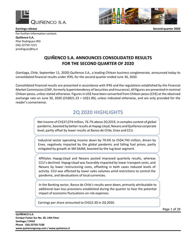 Thumbnail Quiñenco
 Quarterly Report 2020-q2