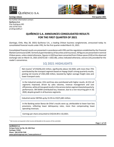 Thumbnail Quiñenco
 Quarterly Report 2021-q1