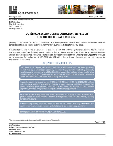 Thumbnail Quiñenco
 Quarterly Report 2021-q3