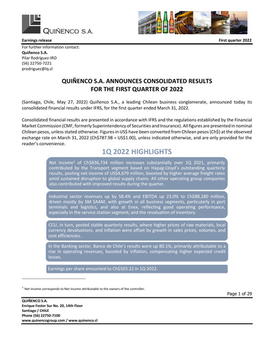 Thumbnail Quiñenco
 Quarterly Report 2022-q1