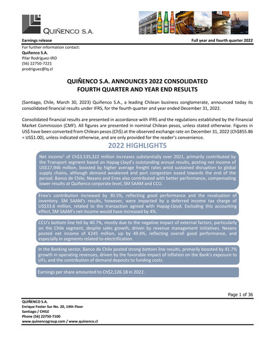 Thumbnail Quiñenco
 Quarterly Report 2022-q4