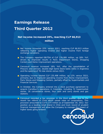Miniature Cencosud
 Rapport trimestriel 2012-q3