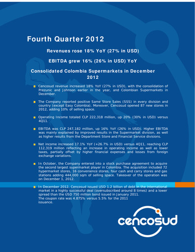 Miniature Cencosud
 Rapport trimestriel 2012-q4
