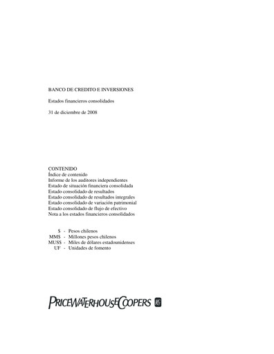 Thumbnail Banco de Crédito e Inversiones
 Financial Statement 2008