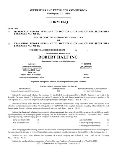 Thumbnail Robert Half Quarterly Report 2026-q1