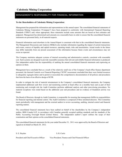 Thumbnail Caledonia Mining Financial Statement 2011