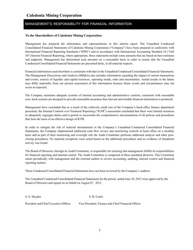 Thumbnail Caledonia Mining Financial Statement 2012-h1