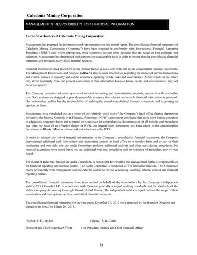 Thumbnail Caledonia Mining Financial Statement 2012