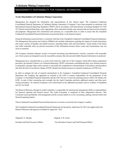 Thumbnail Caledonia Mining Financial Statement 2013-h1