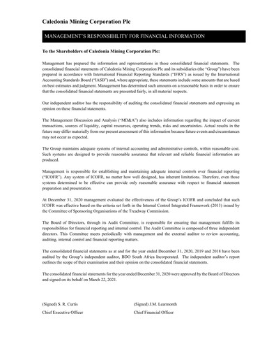 Thumbnail Caledonia Mining Financial Statement 2020