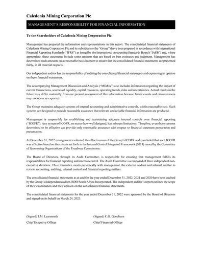 Thumbnail Caledonia Mining Financial Statement 2022