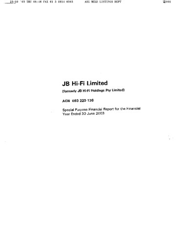 Thumbnail JB Hi-Fi
 Financial Report fy2003