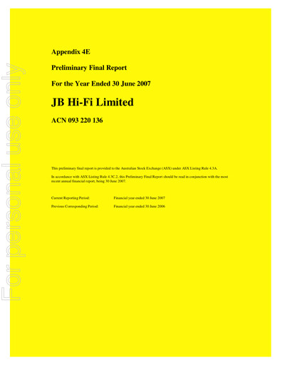 Thumbnail JB Hi-Fi
 Financial Report fy2007