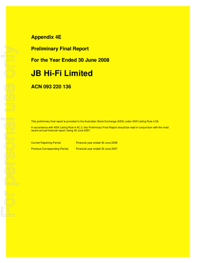 Thumbnail JB Hi-Fi
 Financial Report fy2008