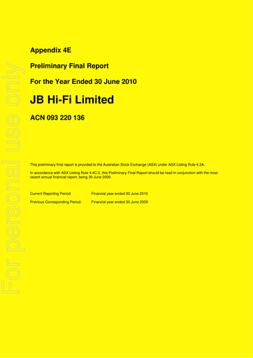 Thumbnail JB Hi-Fi
 Financial Report fy2010