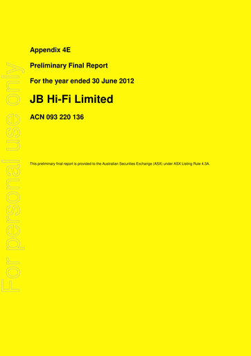 Thumbnail JB Hi-Fi
 Financial Report fy2012
