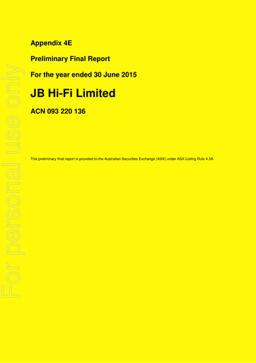 Thumbnail JB Hi-Fi
 Financial Report fy2015