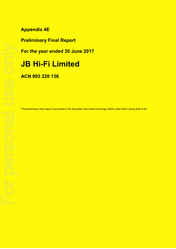 Thumbnail JB Hi-Fi
 Financial Report fy2017