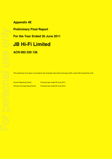 Miniature JB Hi-Fi
 Bilan financier fy2011