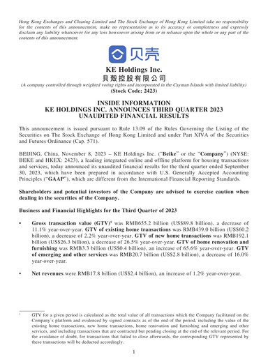 Thumbnail KE Holdings
 Quarterly Report 2023-q3
