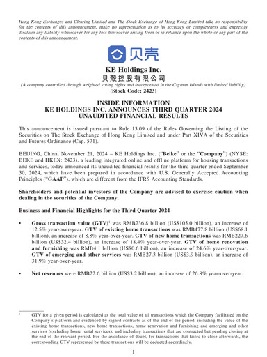 Thumbnail KE Holdings
 Quarterly Report 2024-q3