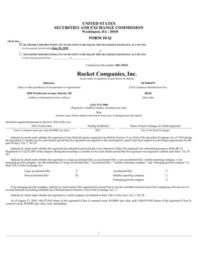 Thumbnail Rocket Companies
 Quarterly Report 2020-q2