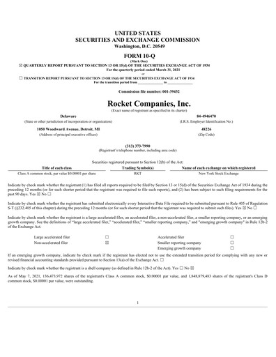 Thumbnail Rocket Companies
 Quarterly Report 2021-q1