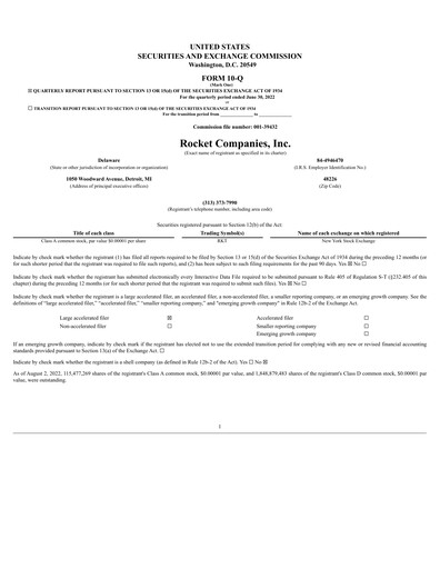 Thumbnail Rocket Companies
 Quarterly Report 2022-q2